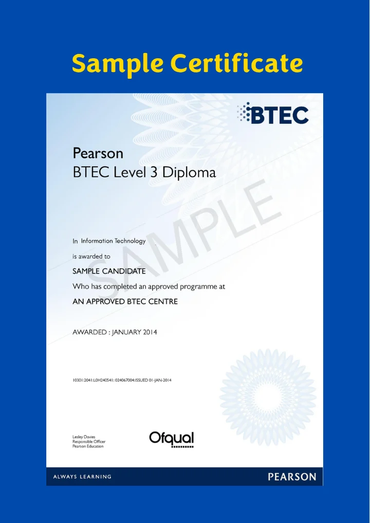 First page of the supplied Pearson Level 3 Information Technology sample