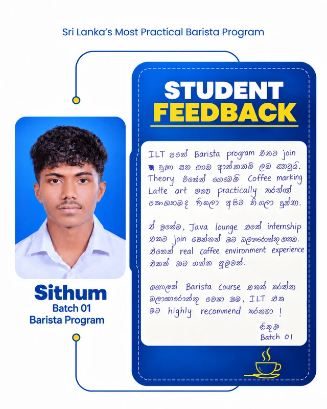 Sithum's original Barista programme student feedback poster